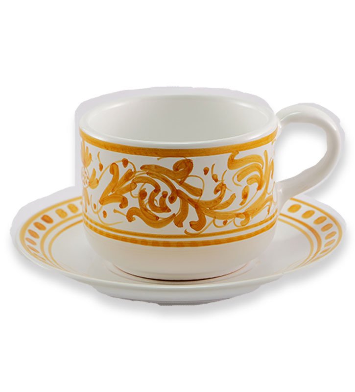 Tazza Colazione In Porcellana Crema Con Piattino, Elegante Set Per Caffè E Tè, Linea Crema