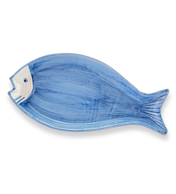 P1077091 copia Vassoio Ovale Pesce Pennellato Blu Antico