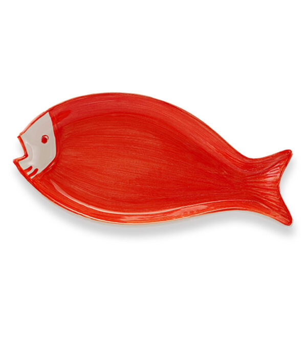 P1077092 copia Vassoio Ovale Pesce Pennellato Rosso Corallo